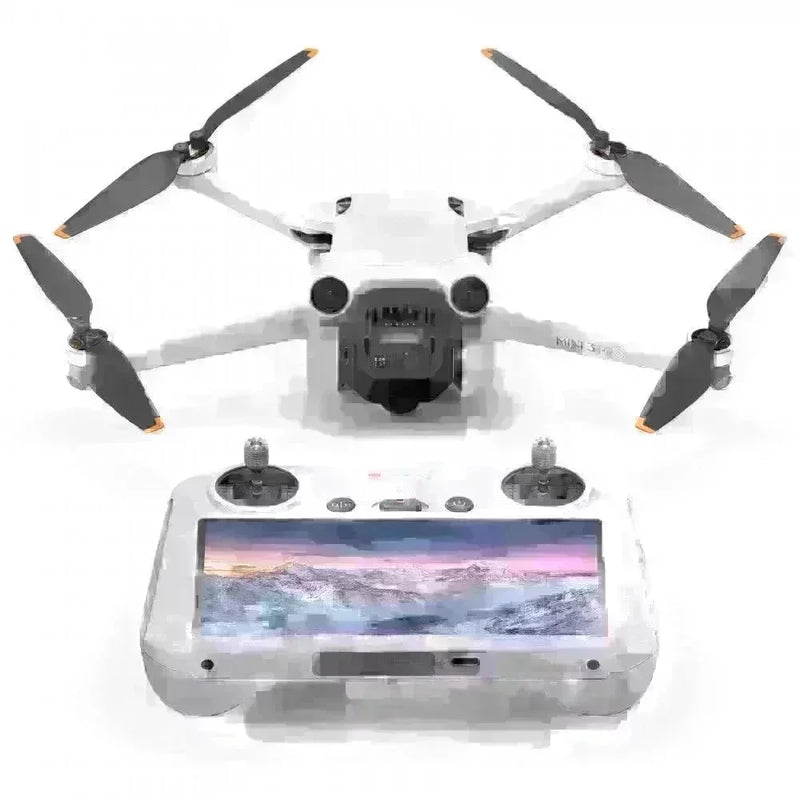 Compact white drone with four propellers and remote controller featuring a screen, professional drone equipment UK