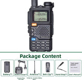 Quansheng UV-5R Plus radio UK featuring battery charger, antenna and user manual for reliable communication