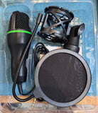 Portable live mixer UK with microphone and pop filter for high-quality audio recording