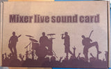 Portable live mixer UK packaging featuring silhouettes of musicians and a vibrant audience