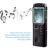 16GB digital voice recorder with playback, various recording modes, and sound control functions