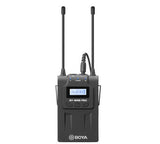 Rugby Radios UK BOYA £92.5 UK SELLER - NEW BOYA BY-WM8 PRO-K1 UHF Wireless Mic - 1 x Transmit, Dual Receive BY-WM8 Pro-K1 ：Product Highlights: • Dual-Channel Wireless Receiver • Consists of One Transmitter and One Receiver • UHF transmission with 48UHF channels • Ideal for ENG/EFP, DSLR Video • Broadcast-Quality Sound • Operation range can reach up to 100m • Adjustable MONO and Stereo mode • Powered by one 2 x AA batteries for both transmitter and receiver Product Description UHF Dual-Channel Wireless Micro