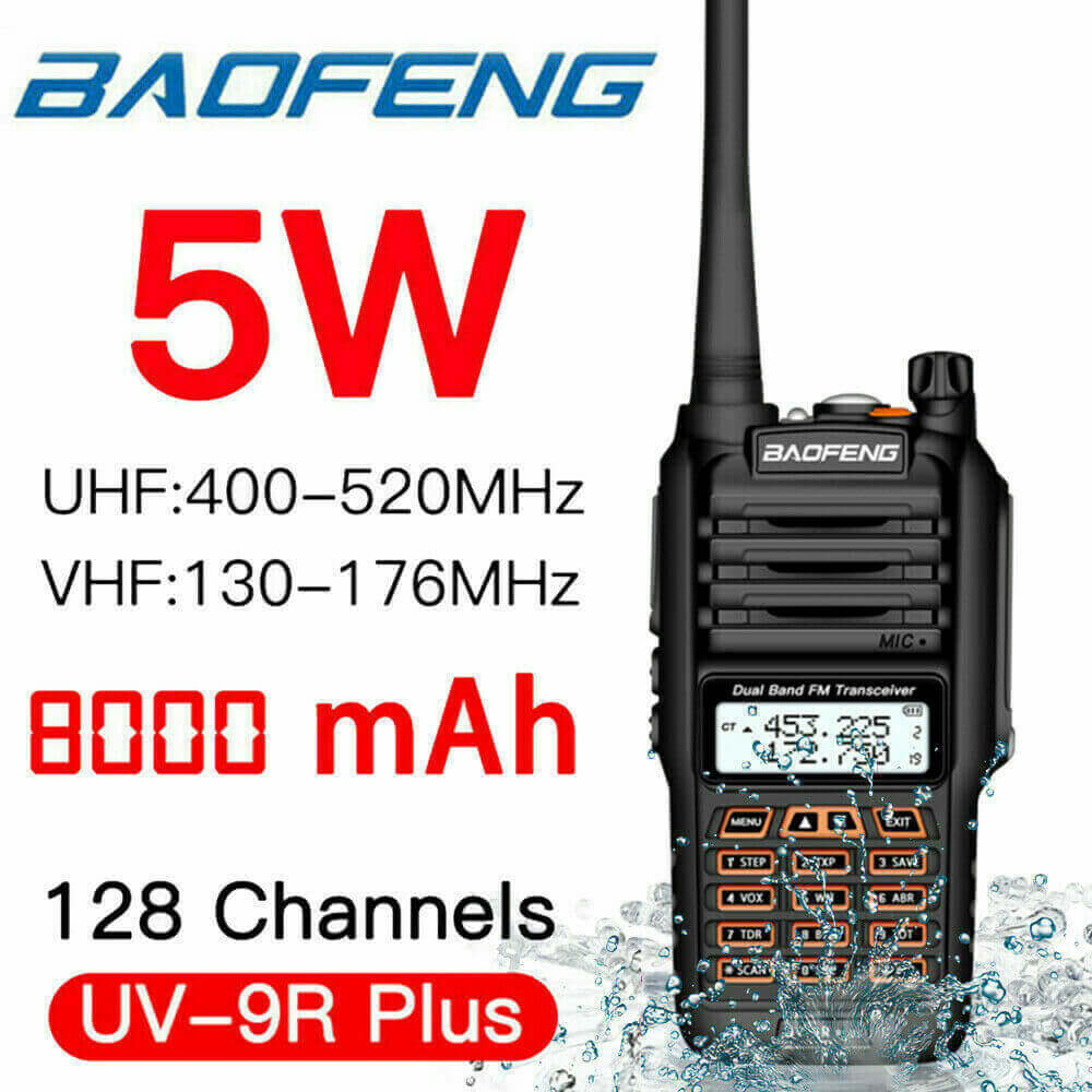 Baofeng UV-9R Plus IP67 Waterproof UHF/VHF Walkie Talkie Two Way Radio  +Earpiece