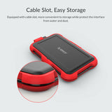 ORICO waterproof hard drive enclosure in red with cable slot for easy storage and water protection