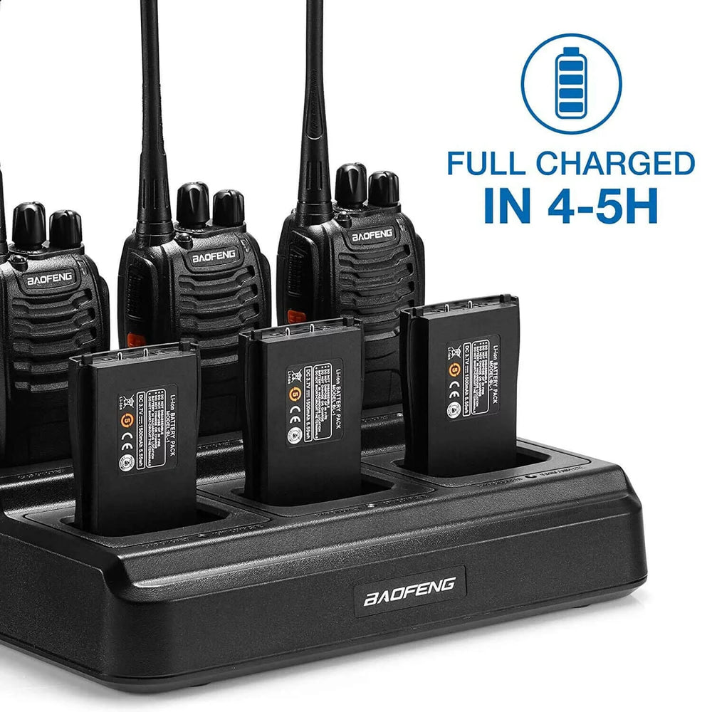 Rugby Radios UK BAOFENG £37.5 Six-Way Charger for Baofeng UV9R  - 6 Batteries /Radios same time - UK Plug UK Plug for UK Systems Capable of charging up to six batteries or six radios simultaneously. Capable of controlling the charging process to ensure high efficiency. Self switching (AC 100V-240V)power supply for international use. Safe and reliable, with safety protection. Application: for large-scale groups Compatible radios: Baofeng UV9 series Specification: Input 5V/4A Output:4.2V Charging current :500