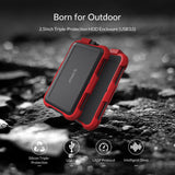 ORICO waterproof hard drive enclosure in red with triple-protection design for outdoor use