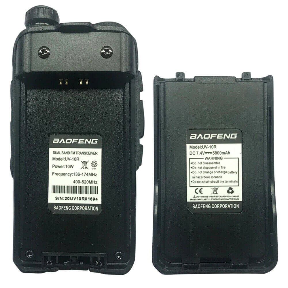 Rugby Radios UK Baofeng £12.5 UK Stock - UV-10R 5800mah 7.4v Original Li-Ion Baofeng Battery 1 x Baofeng uv10R Plus battery charger 5800mah Rechargeable This is an original factory battery from Baofeng, not a copy Specifications: Type:Li-ion Battery Capacity: 5800mAh Voltage:7.4V Compatible Radios: UV-10R / PLUS, S9 Package: 5800mAh Li-ion Battery