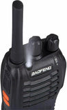 Baofeng BF-888s x 2 two way radio set close-up showing black handheld radio with antenna and control knobs