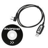 Baofeng programming cable with USB connector and software disc for easy radio setup