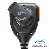 BaoFeng rainproof speaker mic with a 360-degree rotating clip for easy attachment and use