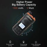 BaoFeng UV-11 walkie talkie with 1500 mAh battery and 5 Watt power output, featuring a clear display