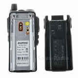 Baofeng UV-8D walkie talkie showing rear and battery compartment, ideal for clear communication.