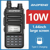Baofeng UV15R handheld radio featuring 10W power and 1.44 inch large screen with Type-C charging