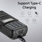 Baofeng UV15R handheld radio featuring Type-C charging with multiple charging options
