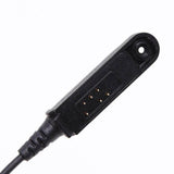 Close-up of black connector plug for Baofeng UV9r earpiece headset with six gold contact pins