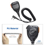 Baofeng water resistant speaker mic with coiled cable and a 360-degree rotating clip for radio communication