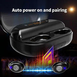 Bluetooth 5.0 wireless headphones in charging case with auto power on and pairing feature