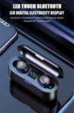 Bluetooth 5.0 wireless headphones in charging case with LED display and touch controls for HiFi sound quality