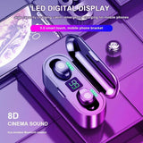 OEM Bluetooth 5.0 wireless headphones with LED digital display and charging case in purple