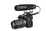 BOYA BM2021 shotgun microphone mounted on a camera for clear audio recording