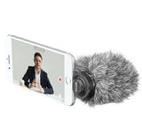 BOYA BY-DM200 microphone for iPhone with furry windscreen attached to smartphone for clear audio recording