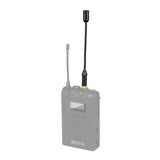 BOYA BY-UM2 mini microphone attached to a wireless transmitter for clear audio recording