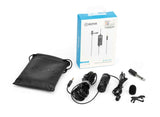 BOYA BY-M1 Pro lavalier microphone with accessories including clip, windscreen, 3.5mm and 6.35mm adapters, and carrying pouch