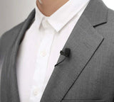 BOYA USB Type-C lavalier microphone for Android clipped on a grey suit jacket for clear audio recording