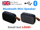 Cloth covered Bluetooth speaker in compact design with a loud sound and convenient carrying strap