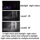 Images showing digital night vision monocular performance with starlight and infrared modes