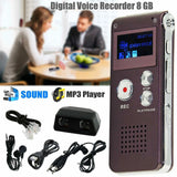 Digital voice recorder 8GB UK with 3D sound and MP3 player features in a business meeting setting