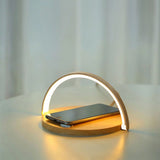 Stylish LED desk lamp with wireless charger featuring a modern design and soft lighting