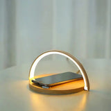 Stylish LED desk lamp with wireless charger featuring a modern design and soft lighting