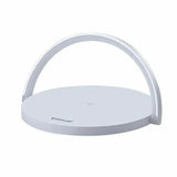 Minimalistic LED desk lamp with wireless charger featuring a sleek design and soft illumination