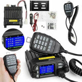 QYT KT-8900D amateur radio transceiver with handheld microphone and display showing frequency settings