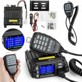 QYT KT-8900D amateur radio transceiver with handheld microphone and display showing frequency settings