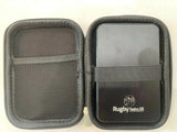 Black 2.5 inch external hard drive case with zip closure and mesh pocket for storage