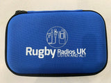 Blue hard drive pouch featuring Rugby Radios UK logo, ideal as a dustproof radio case for safe storage