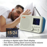 Unbranded UK DAB digital radio rechargeable with clock display and dual alarm settings