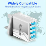4 port USB wall charger UK with multi-country compatibility for rapid device charging