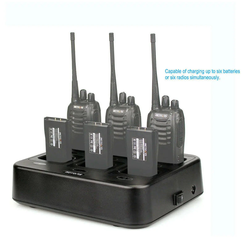 Multi-unit charger for radio batteries and chargers compatible with Baofeng T1, UV5, S9, UV-82, and T99 radios
