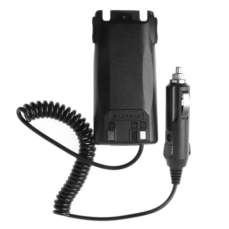 Baofeng UV-82 car charger with coiled cord for convenient charging on the go