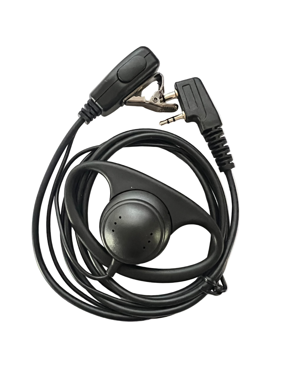D-piece headset for two way radio with clip and microphone for clear communication