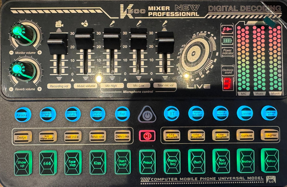 Portable live mixer UK with adjustable controls for volume and effects in a professional setup