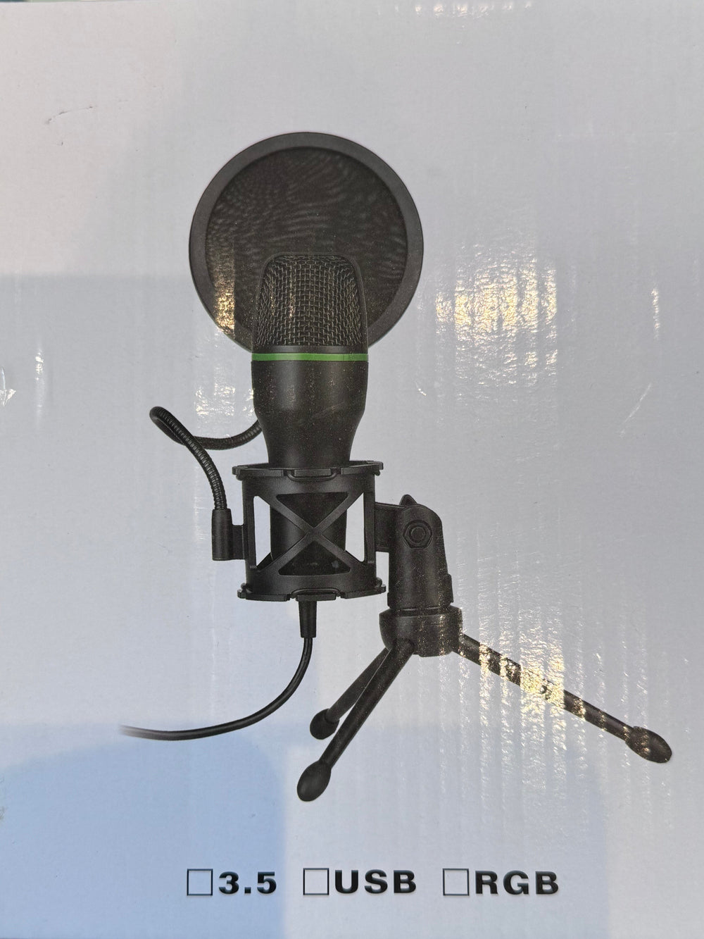 Portable live mixer UK featuring a microphone on a tripod stand with USB connectivity