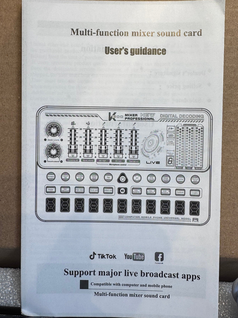 User guide for a portable live mixer UK with detailed control options and app compatibility