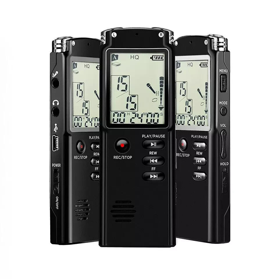 16GB digital voice recorder with intuitive controls and clear display for efficient audio recording