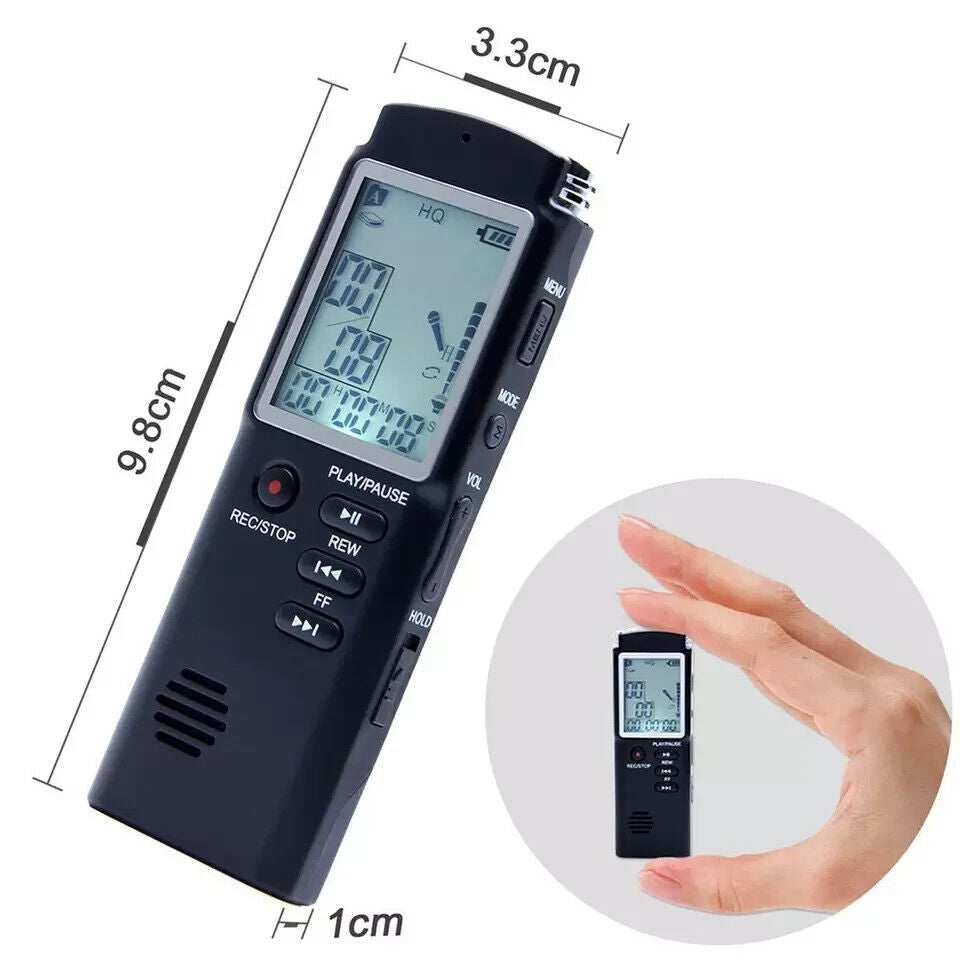Compact 16GB digital voice recorder with LCD display and various playback features for easy recording