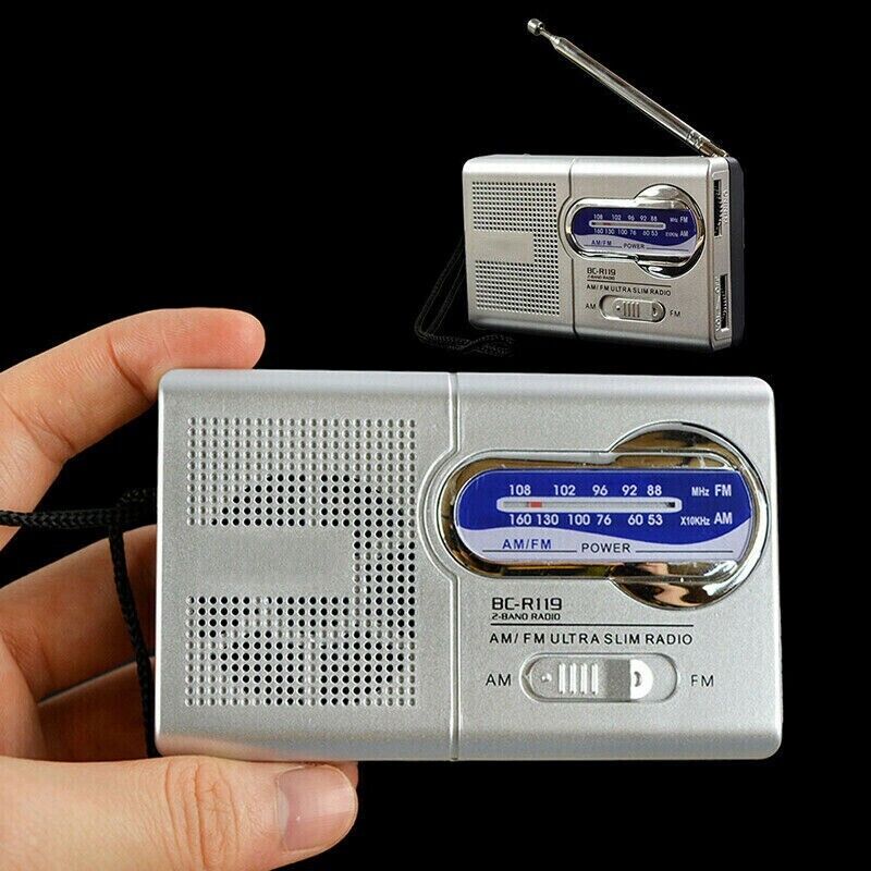 BC-R119 Portable Mini Battery Powered AM/FM Radio + optional USB Power Lead