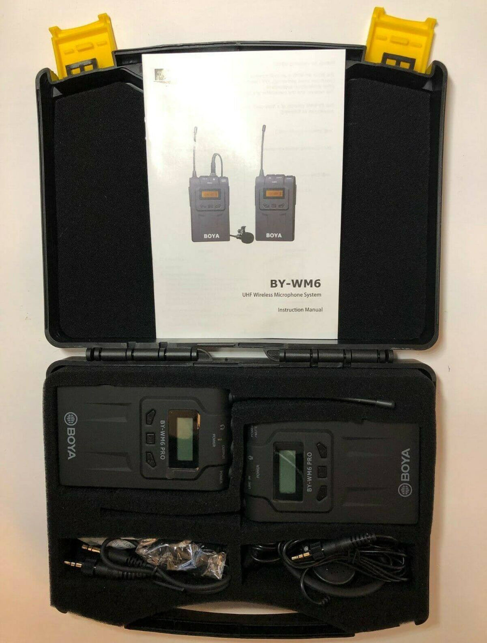 Rugby Radios UK BOYA £86.5 BOYA BY-WM6 Lavalier Clip Wireless Microphone System Mic UHF - UK stock UK available stock in 2 working days - Brand new boxed with Boya hologram BOYA BY-WM6 Lavalier Clip Wireless Microphone System Mic UHF for Phone, Camera, Pitch side rebroadcast systems, operates on Channel 38 606-618.00 mhz UHF UK. Condition is New. Items in the box :1 x Case1 x Transmitter - 18 channels - UHF 608-618Mhz - see frequency chart in the pictures 1 x Receiver - - 18 channels - UHF 608-618Mhz - see
